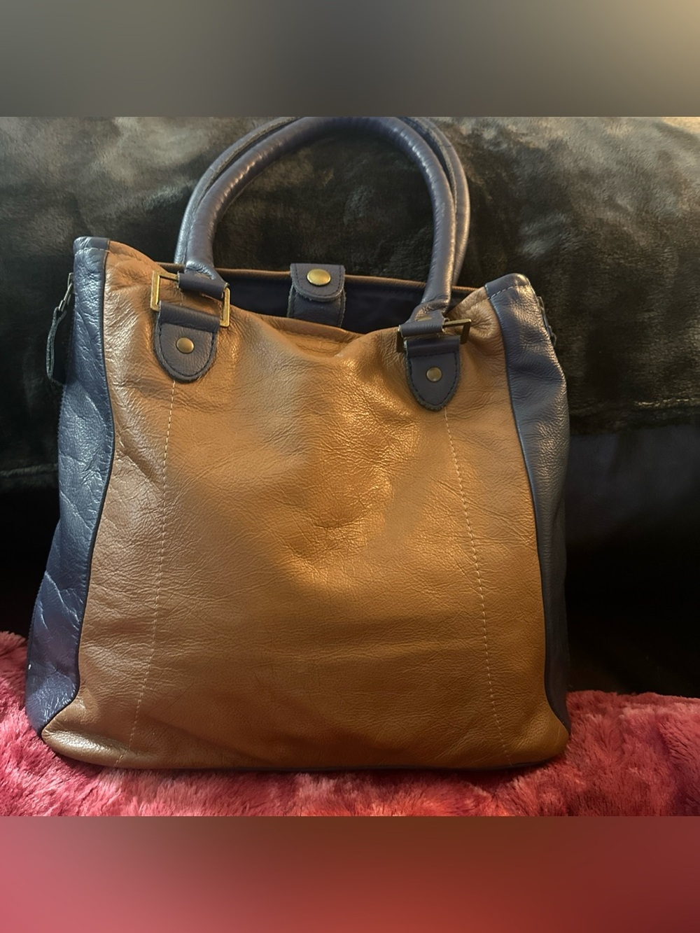 Loopworks Up Cycle Flight LUV SW AirlinesLeather Tote  in Brown and Navy
